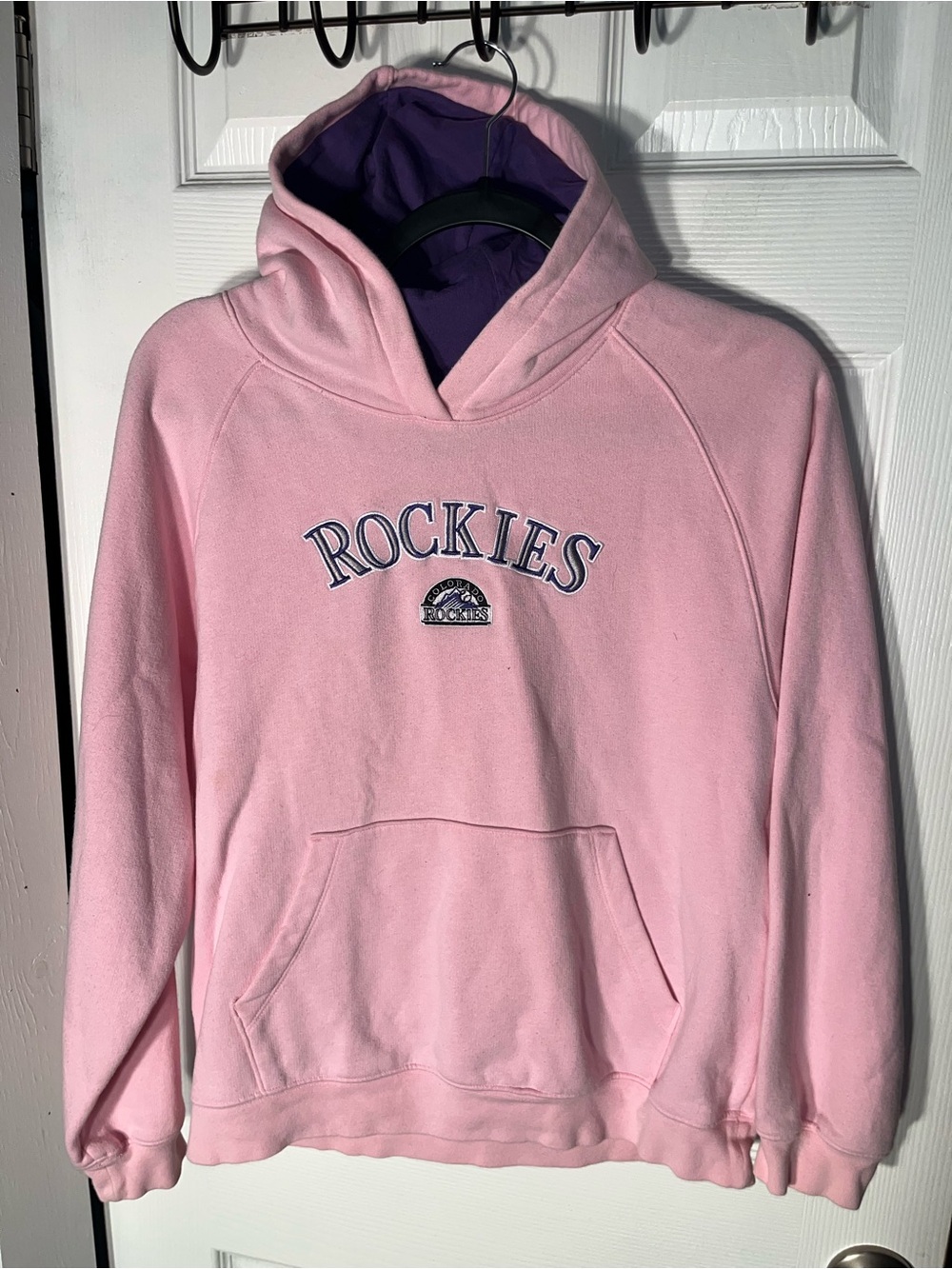Women’s Vintage Colorado Rockies Majestic Baseball MLB Hoodie Pink Size 16